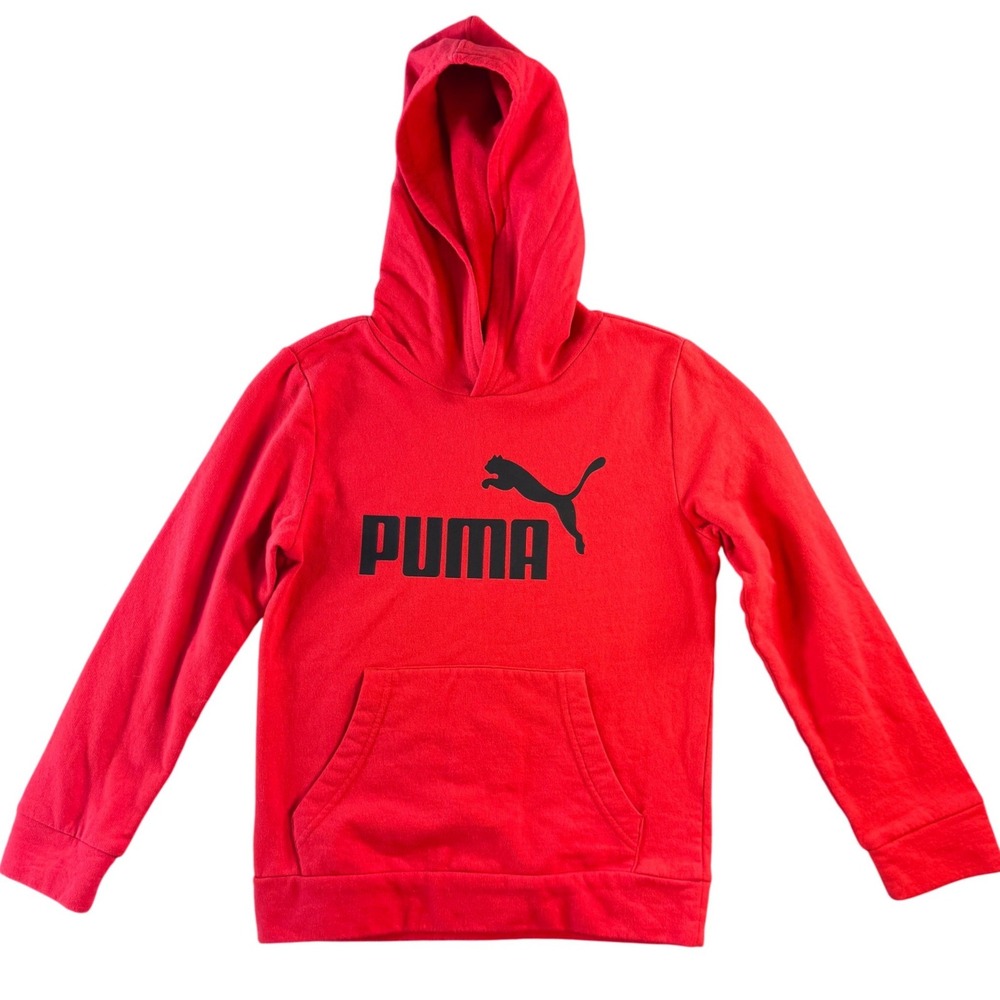 Puma Boys Red Fleece‎ Pullover Hoodie Big Logo Size S 8